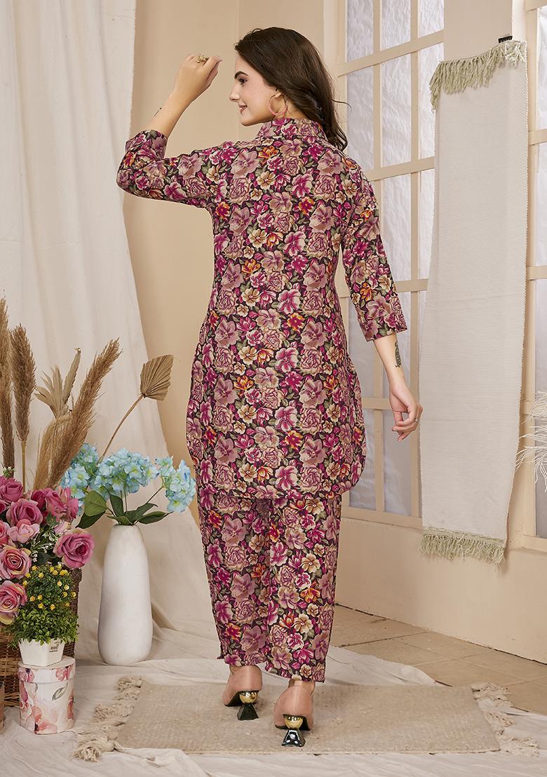 Multicolour Abstract Print Rayon Kurta Set