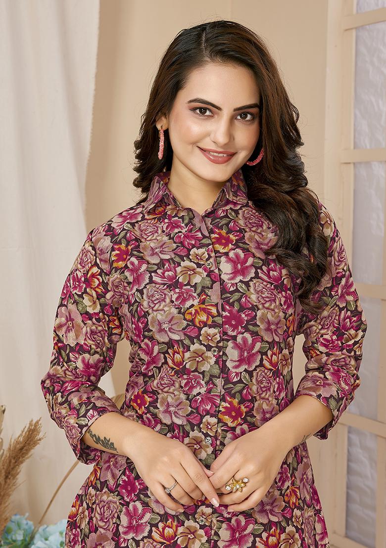 Multicolour Abstract Print Rayon Kurta Set