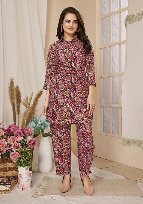 Multicolour Abstract Print Rayon Kurta Set