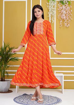 Red Abstract Print Rayon Kurta