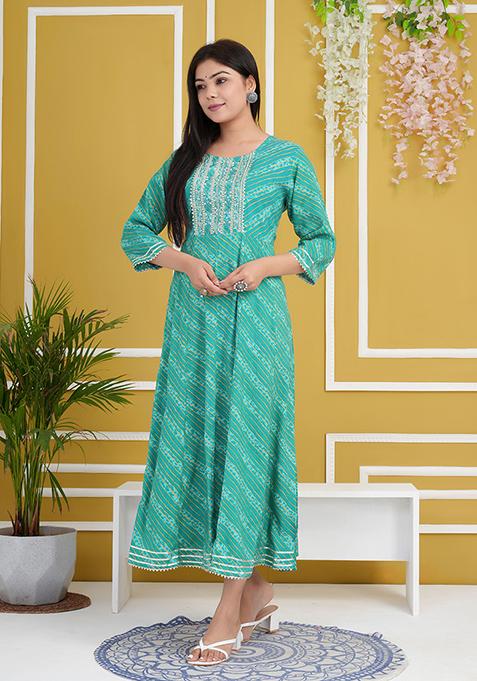 Sea Green Abstract Print Rayon Kurta