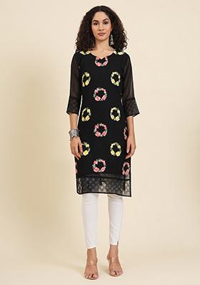 Black Resham Embroidered Georgette Kurta