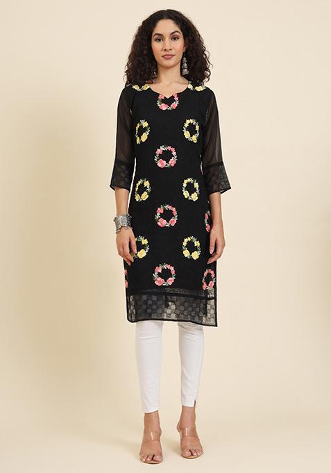 Black Resham Embroidered Georgette Kurta