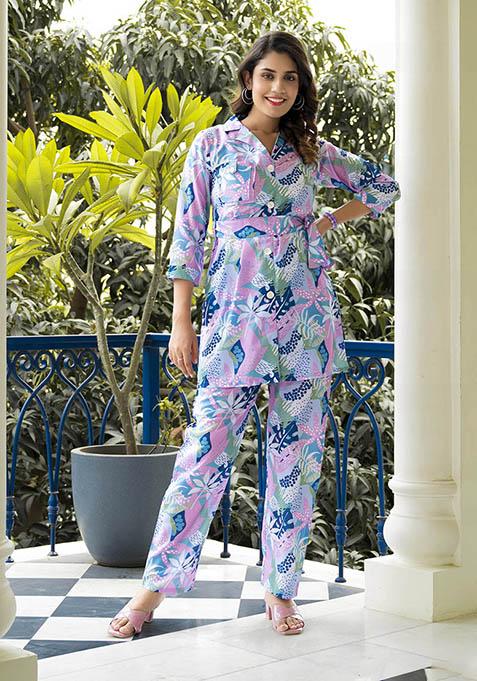 Multicolour Abstract Print Cotton Kurta Set