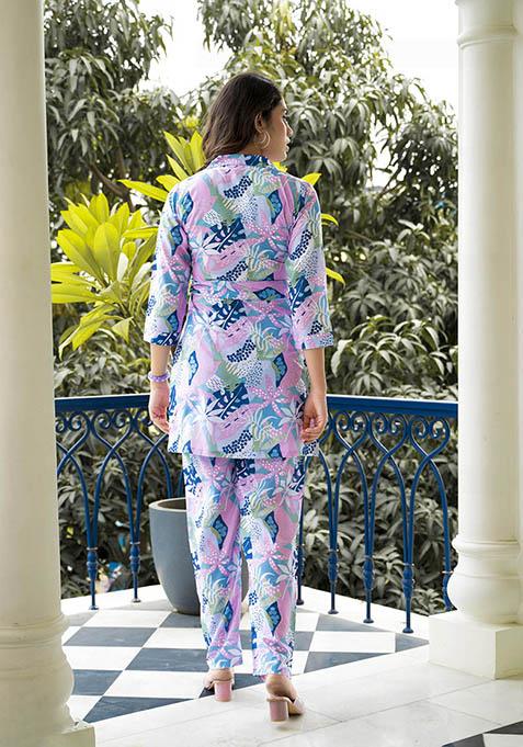 Multicolour Abstract Print Cotton Kurta Set