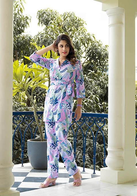 Multicolour Abstract Print Cotton Kurta Set