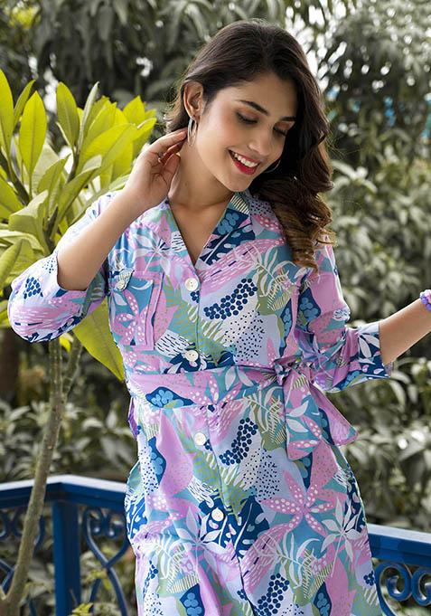 Multicolour Abstract Print Cotton Kurta Set