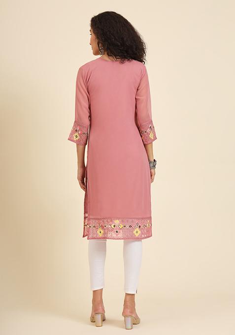Red Resham Embroidered Georgette Kurta