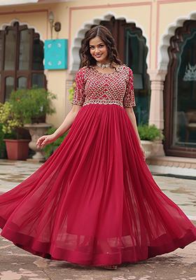 Pink Zari Embroidered Georgette Gown