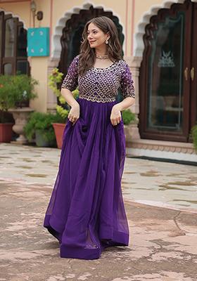 Purple Zari Embroidered Georgette Gown
