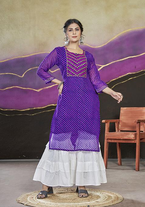 Purple Embroidered Georgette Kurta