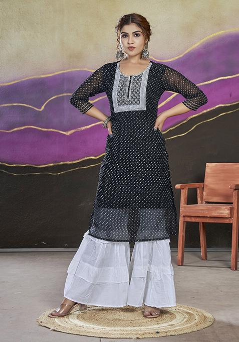 Black Embroidered Georgette Kurta