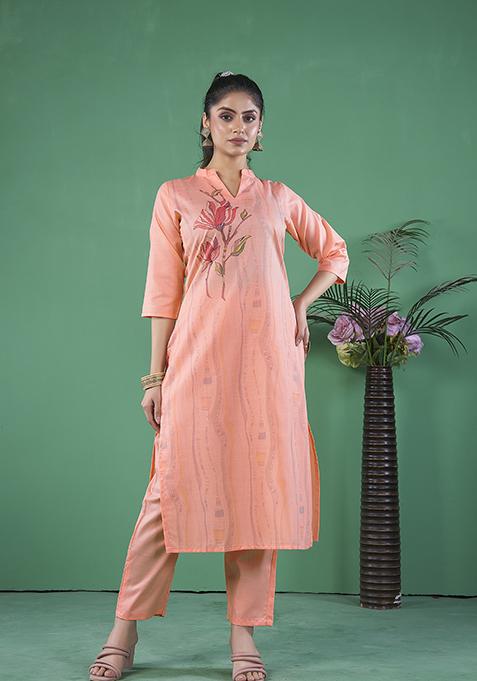 Pink Abstract Print Cotton Kurta Set