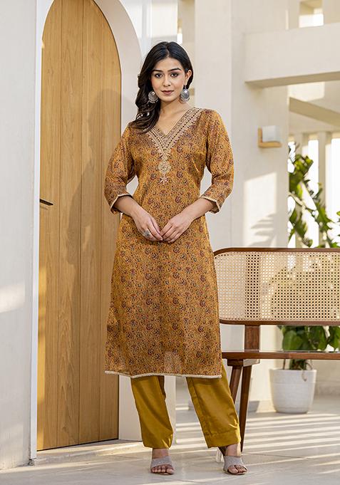 Yellow Abstract Print Art Silk Kurta