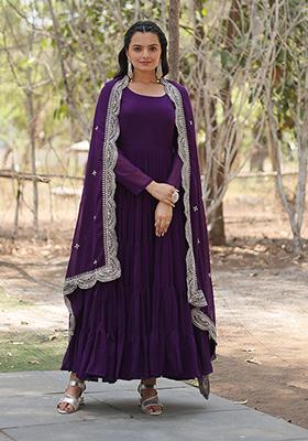 Purple Sequin Embroidered Georgette Gown With Dupatta