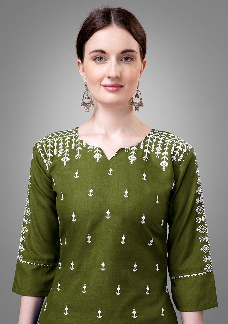 Green Zari Embroidered Cotton Kurta Set