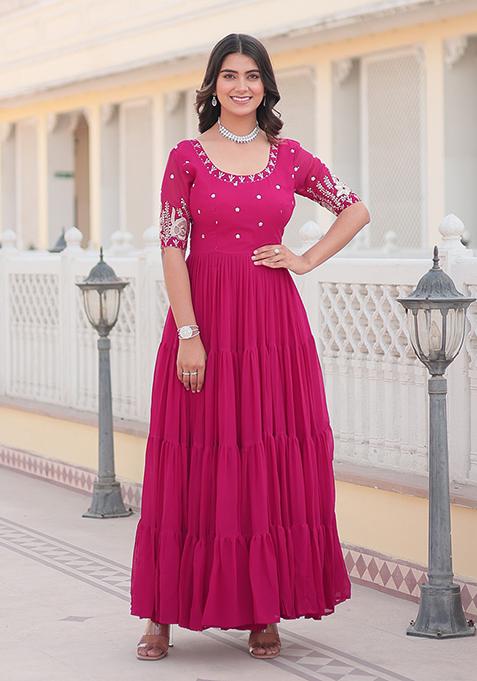 Pink Sequin Embroidered Georgette Gown