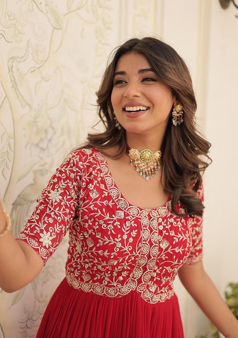 Red Sequin Embroidered Georgette Gown