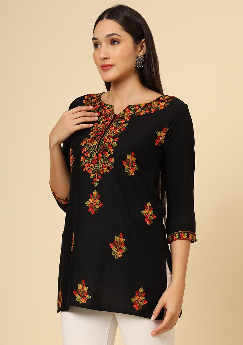 Black Resham Embroidered Rayon Kurta