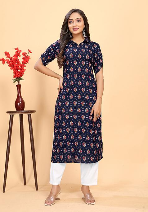 Blue Abstract Print Rayon Kurta Set