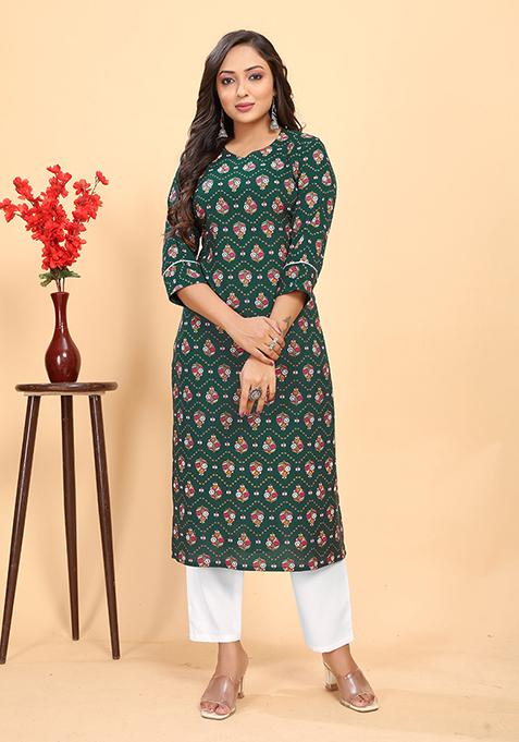 Green Abstract Print Rayon Kurta Set