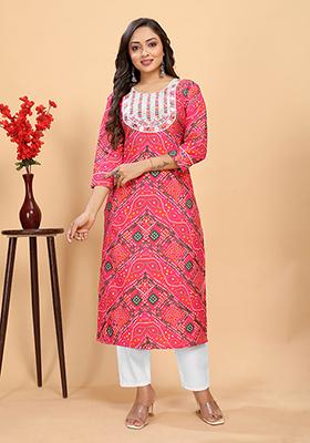 Pink Abstract Print Rayon Kurta Set