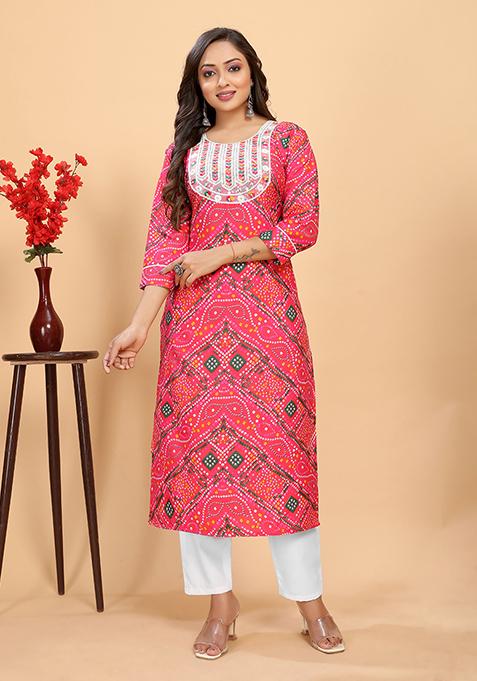 Pink Abstract Print Rayon Kurta Set