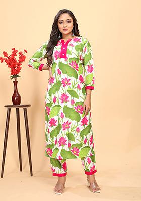 Green Abstract Print Rayon Kurta Set