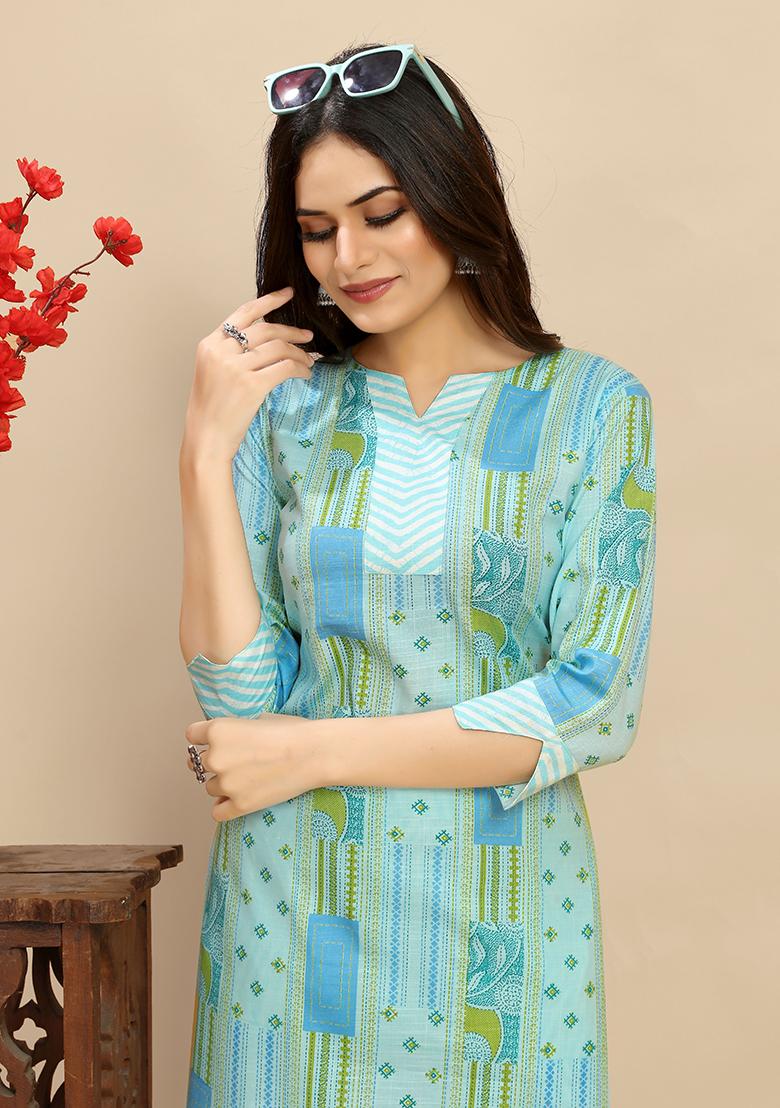 Sky Blue Abstract Print Cotton Kurta Set
