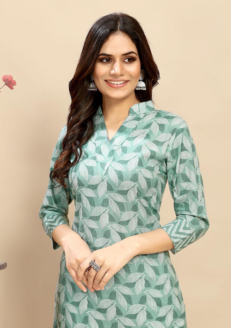 Green Abstract Print Cotton Kurta Set