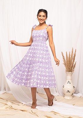 Purple Abstract Print Cotton Dress
