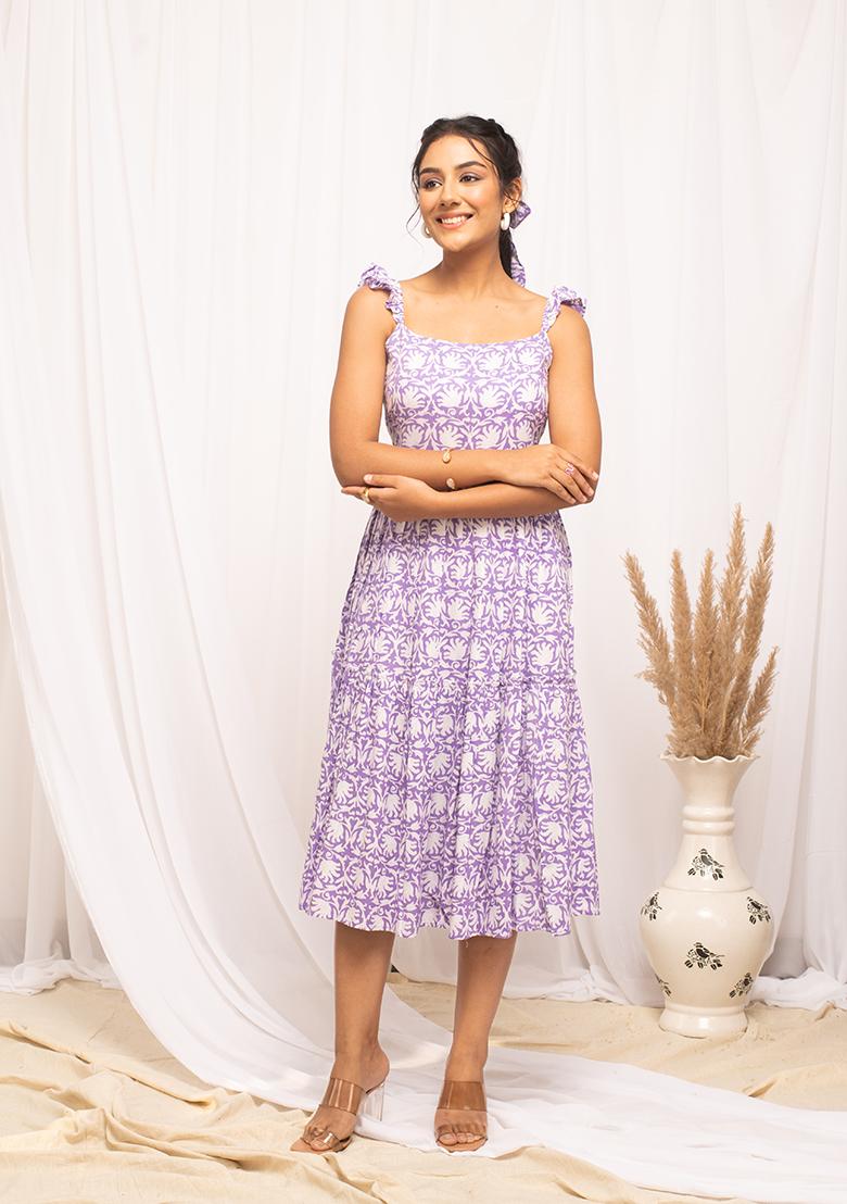 Purple Abstract Print Cotton Kurta