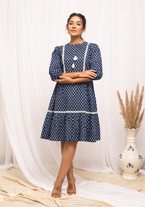 Blue Abstract Print Cotton Kurta