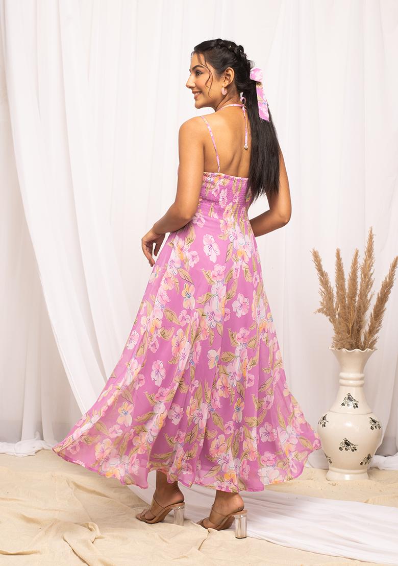 Pink Abstract Print Georgette Kurta