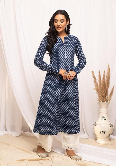 Blue Abstract Print Cotton Kurta