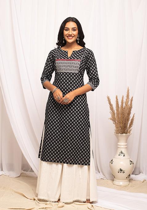 Black Abstract Print Cotton Kurta