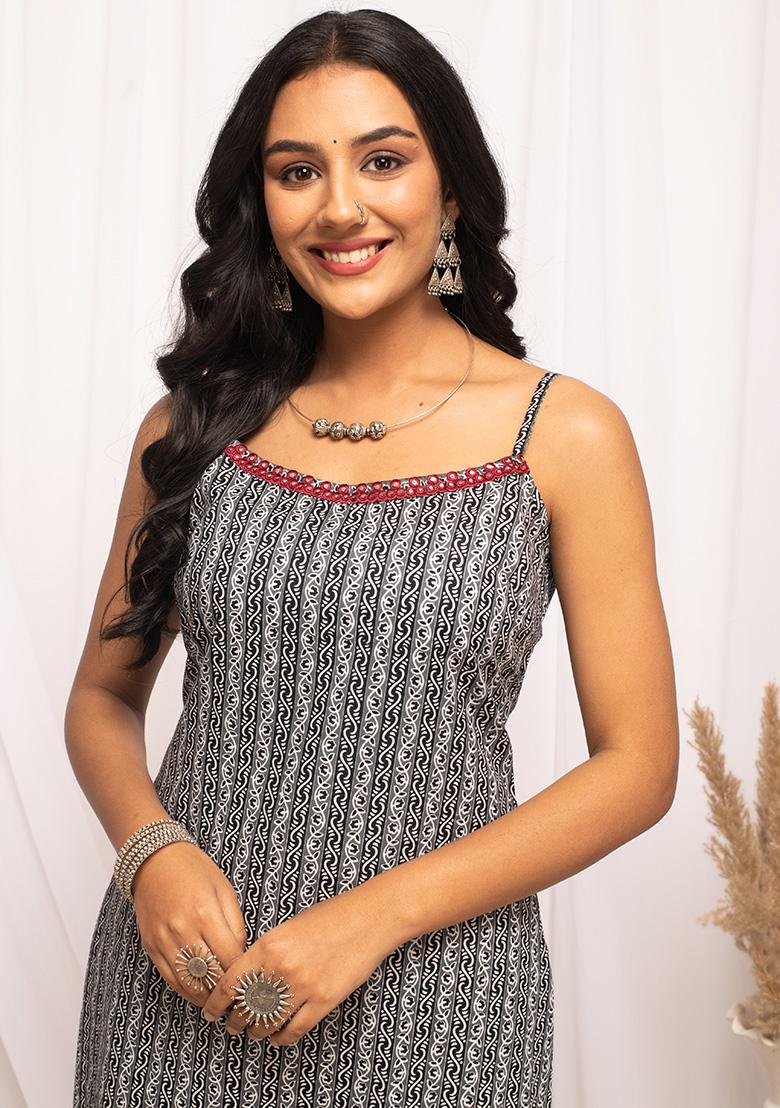 Grey Abstract Print Cotton Kurta