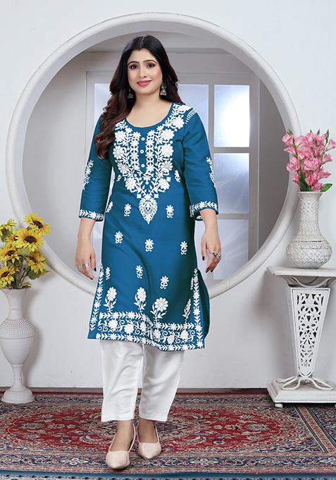 Violet Resham Embroidered Rayon Kurta Set