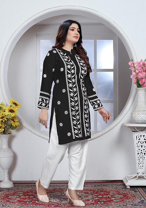 Black Resham Embroidered Rayon Kurta