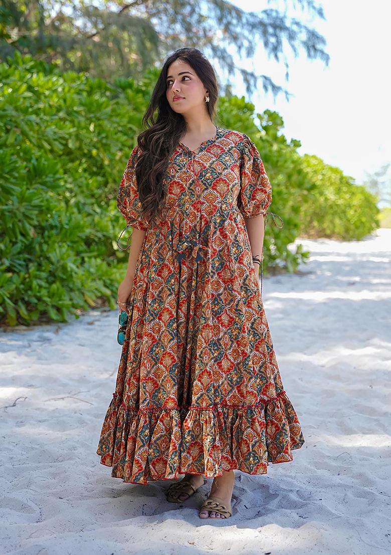 Multicolour Floral Print Rayon Kurta