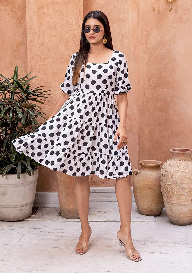 White Printed Rayon Gown - Indya