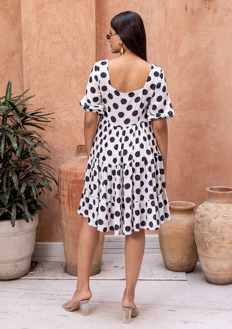 White Printed Rayon Gown - Indya