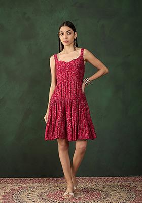 Maroon Abstract Print Art Silk Kurta