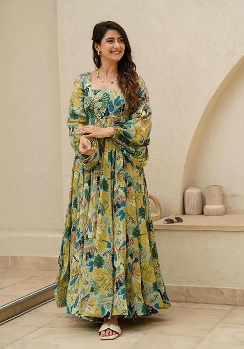 Multicolour Abstract Print Art Silk Gown