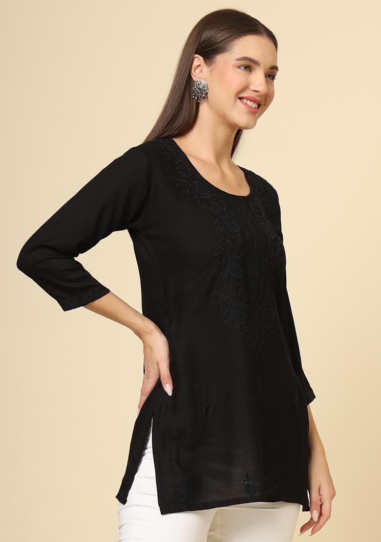 Black Resham Embroidered Rayon Kurta