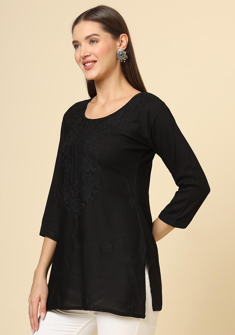 Black Resham Embroidered Rayon Kurta