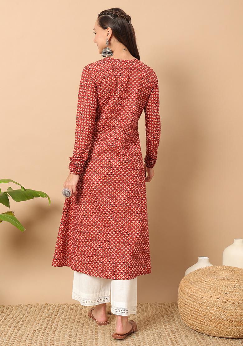 Maroon Abstract Print Cotton Kurta