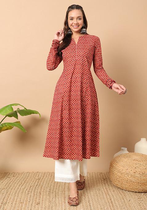 Maroon Abstract Print Cotton Kurta