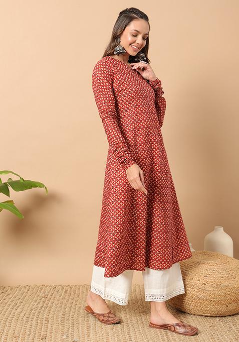 Maroon Abstract Print Cotton Kurta