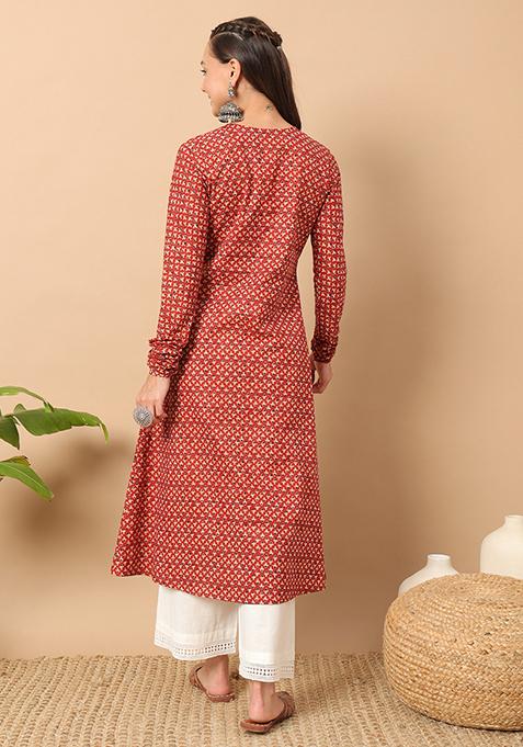 Maroon Abstract Print Cotton Kurta